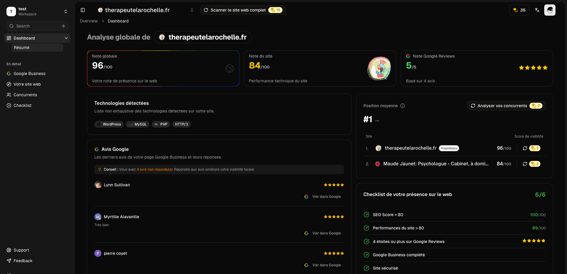 Dashboard Dascan - Interface de l'outil d'analyse